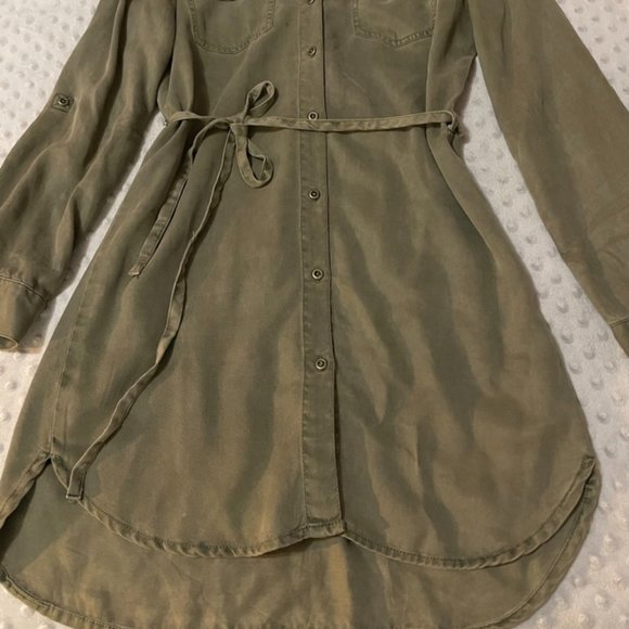Olive Green Button Down Dress - Picture 3 of 4